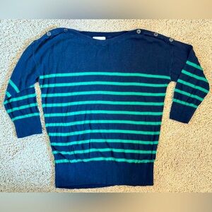 Banana Republic Striped Navy and Green Sweater with Side Buttons